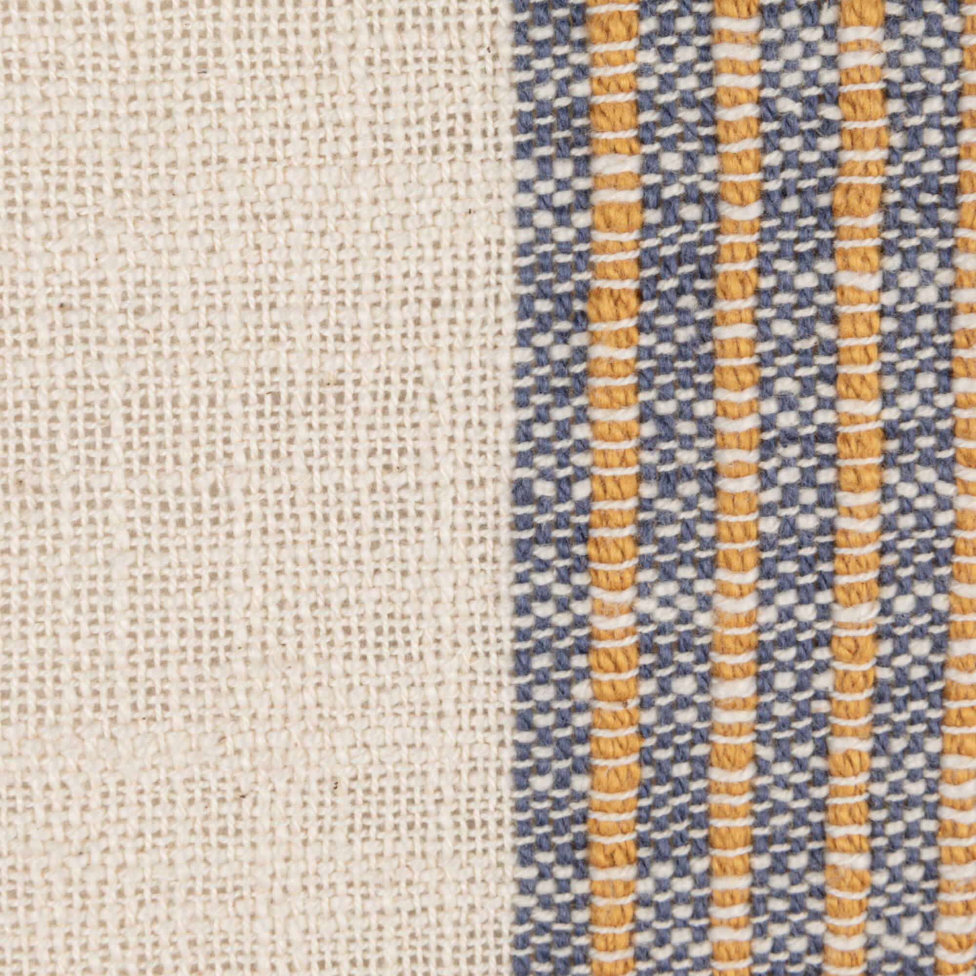 Hello Honey® Blue & Yellow Stripes on Cream Cotton Throw Pillow with Fringe